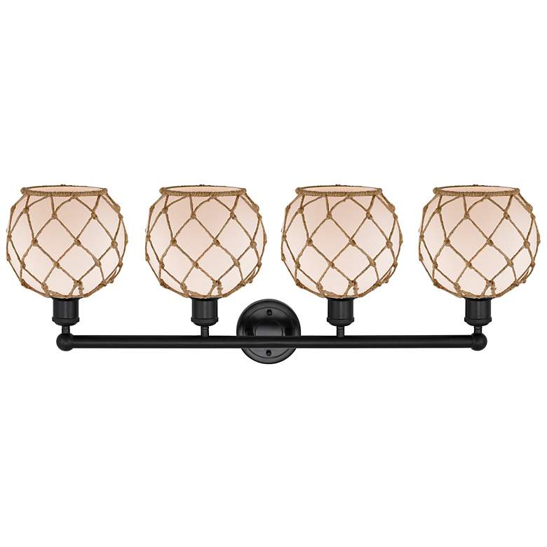 Image 2 Edison Farmhouse 35"W 4 Light Black Bath Light w/ White Brown Shade more views