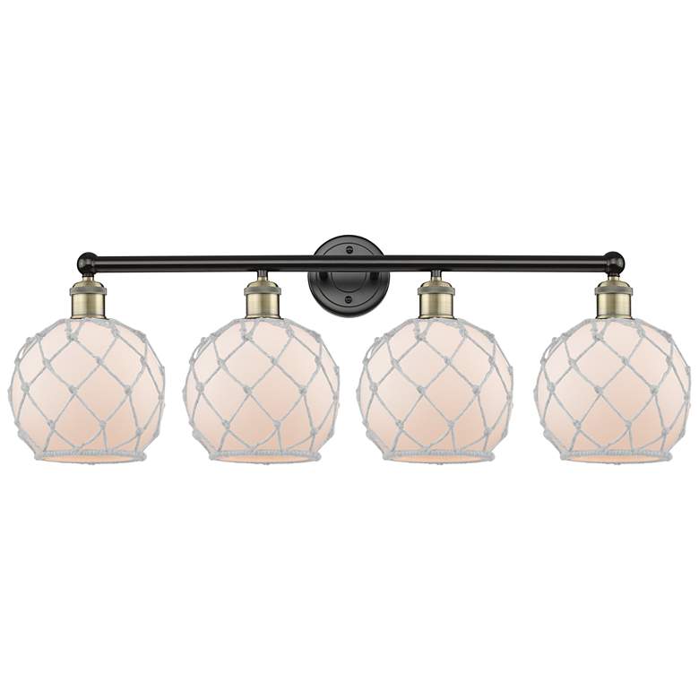 Image 1 Edison Farmhouse 35"W 4 Light Black Brass Bath Light w/ White Shade