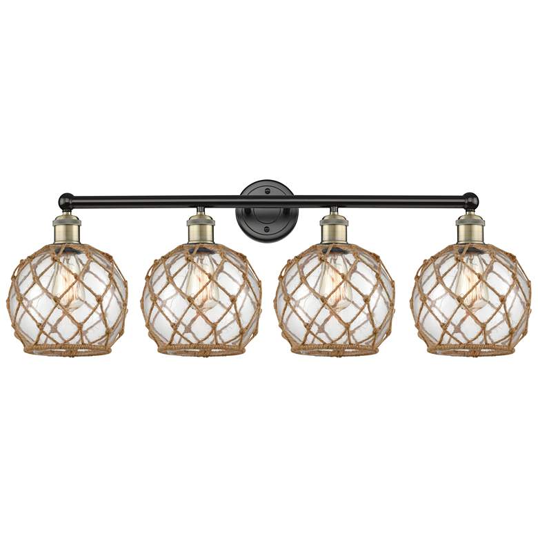 Image 1 Edison Farmhouse 35"W 4 Light Black Brass Vanity w/ Clear Brown Shade