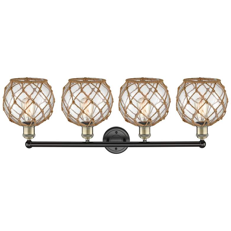 Image 2 Edison Farmhouse 35"W 4 Light Black Brass Vanity w/ Clear Brown Shade more views