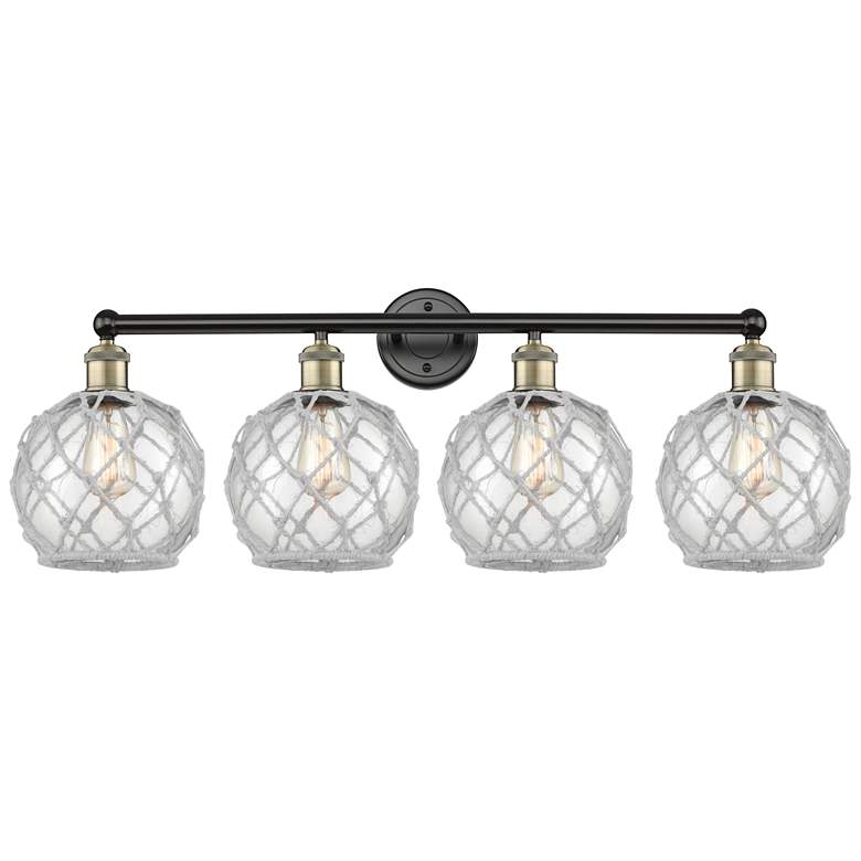 Image 1 Edison Farmhouse 35"W 4 Light Black Brass Vanity w/ Clear White Shade