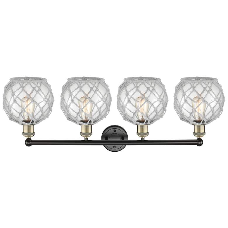 Image 2 Edison Farmhouse 35"W 4 Light Black Brass Vanity w/ Clear White Shade more views