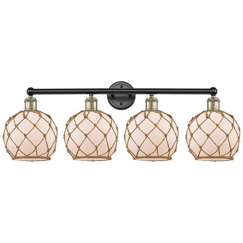 Image 1 Edison Farmhouse 35"W 4 Light Black Brass Vanity w/ White Brown Shade