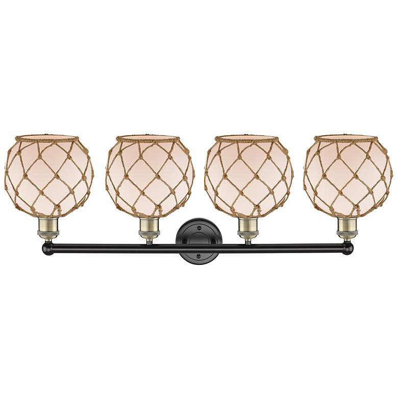 Image 2 Edison Farmhouse 35"W 4 Light Black Brass Vanity w/ White Brown Shade more views