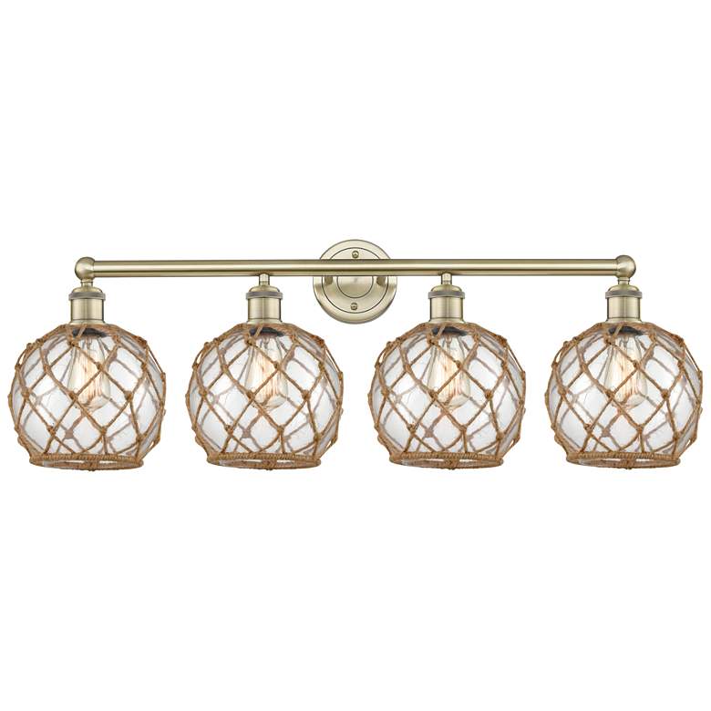 Image 1 Edison Farmhouse 35"W 4 Light Brass Bath Light w/ Clear Brown Shade