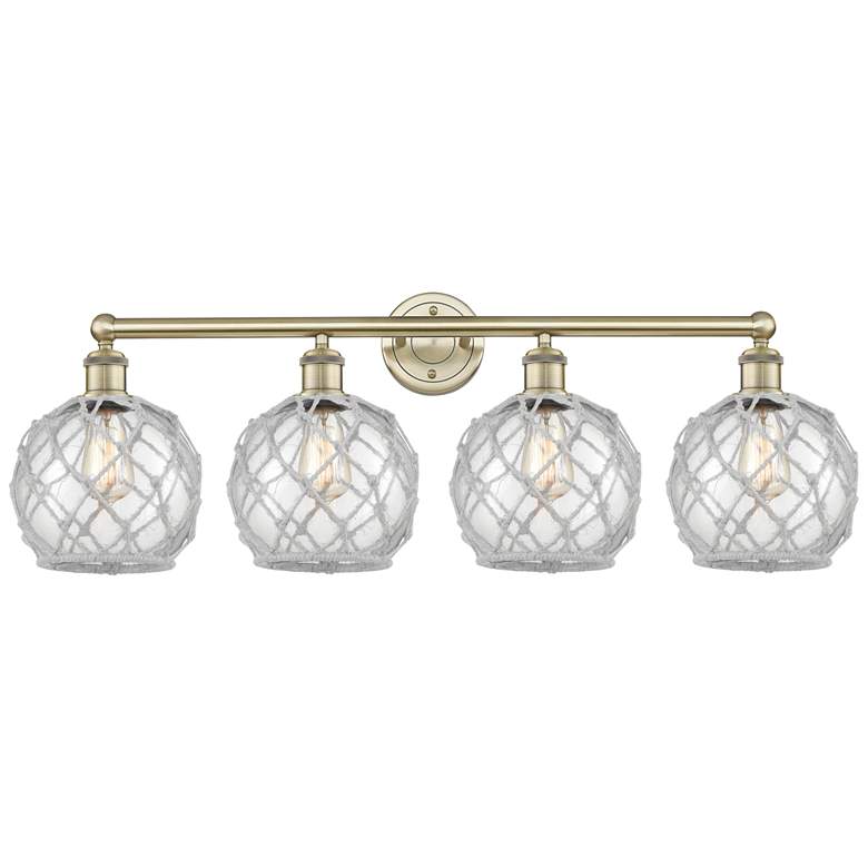 Image 1 Edison Farmhouse 35"W 4 Light Brass Bath Light w/ Clear White Shade