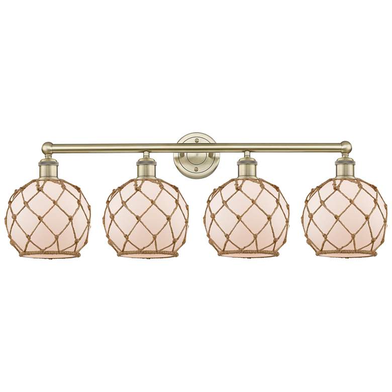 Image 1 Edison Farmhouse 35"W 4 Light Brass Bath Light w/ White Brown Shade