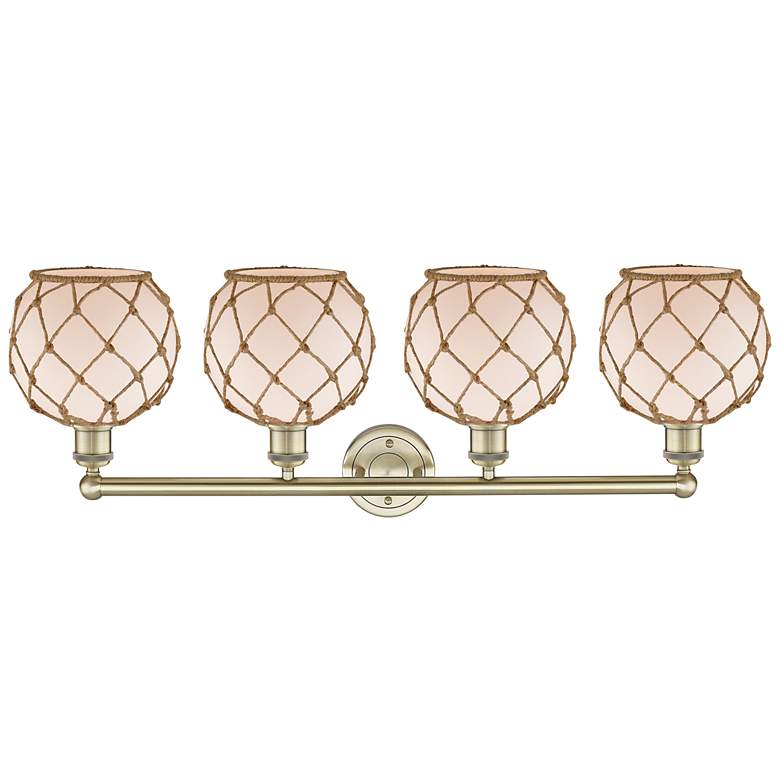 Image 2 Edison Farmhouse 35"W 4 Light Brass Bath Light w/ White Brown Shade more views
