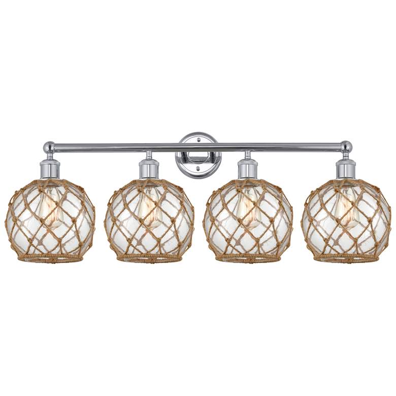 Image 1 Edison Farmhouse 35"W 4 Light Chrome Bath Light w/ Clear Brown Shade