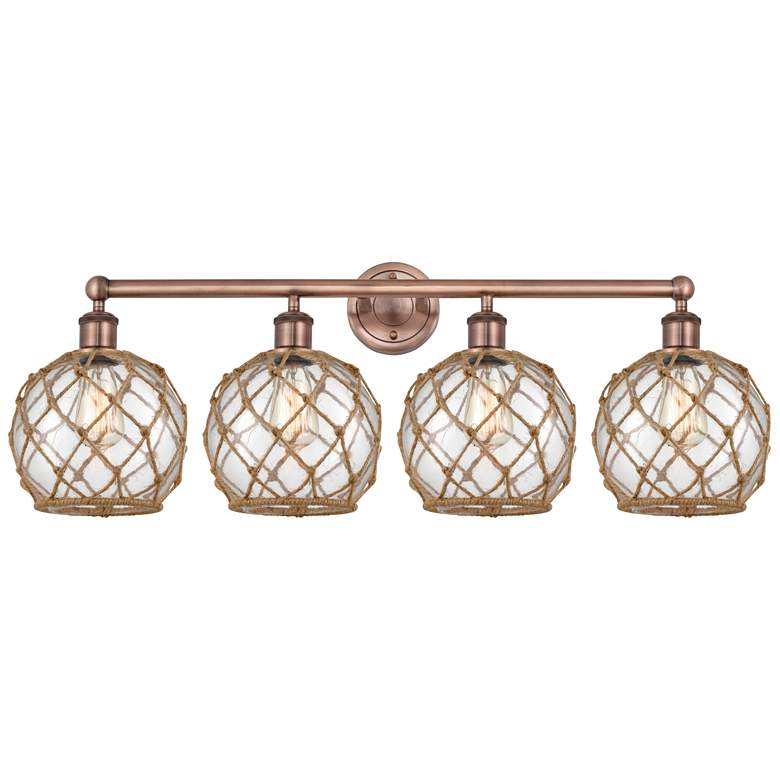 Image 1 Edison Farmhouse 35"W 4 Light Copper Bath Light w/ Clear Brown Shade