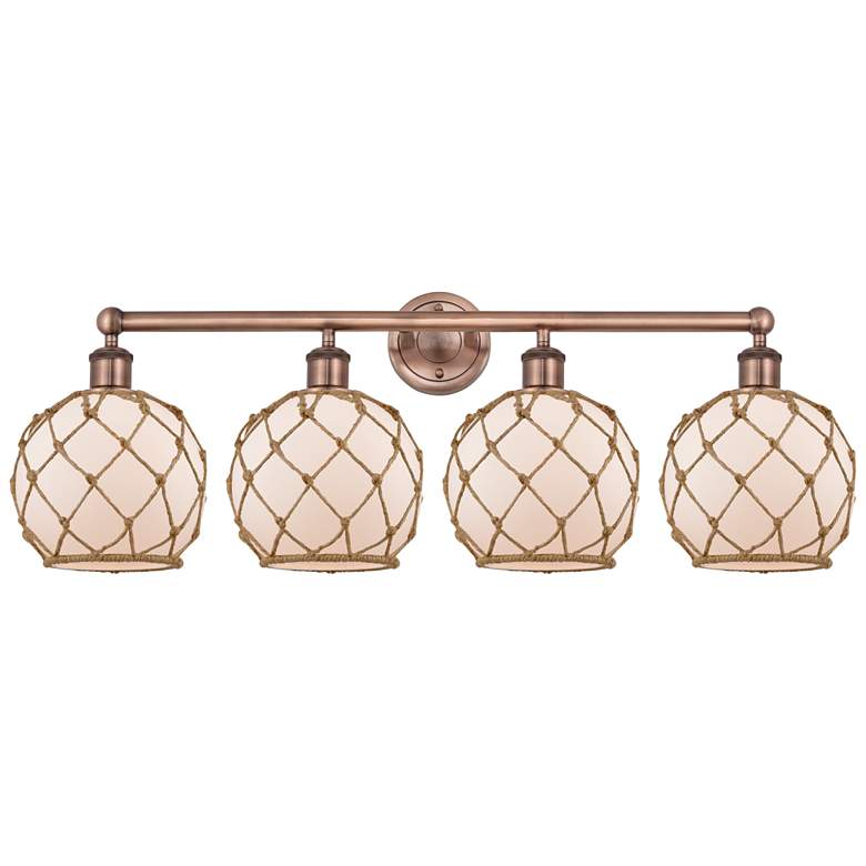 Image 1 Edison Farmhouse 35"W 4 Light Copper Bath Light w/ White Brown Shade