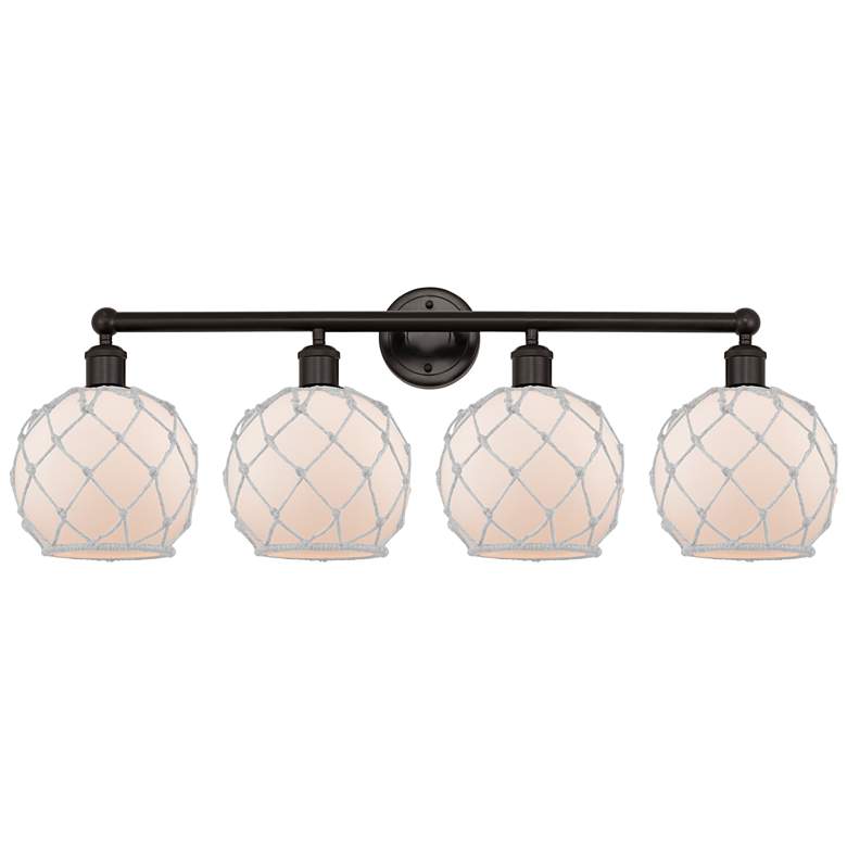Image 1 Edison Farmhouse 35"W 4 Light Oiled Bronze Bath Light w/ White Shade