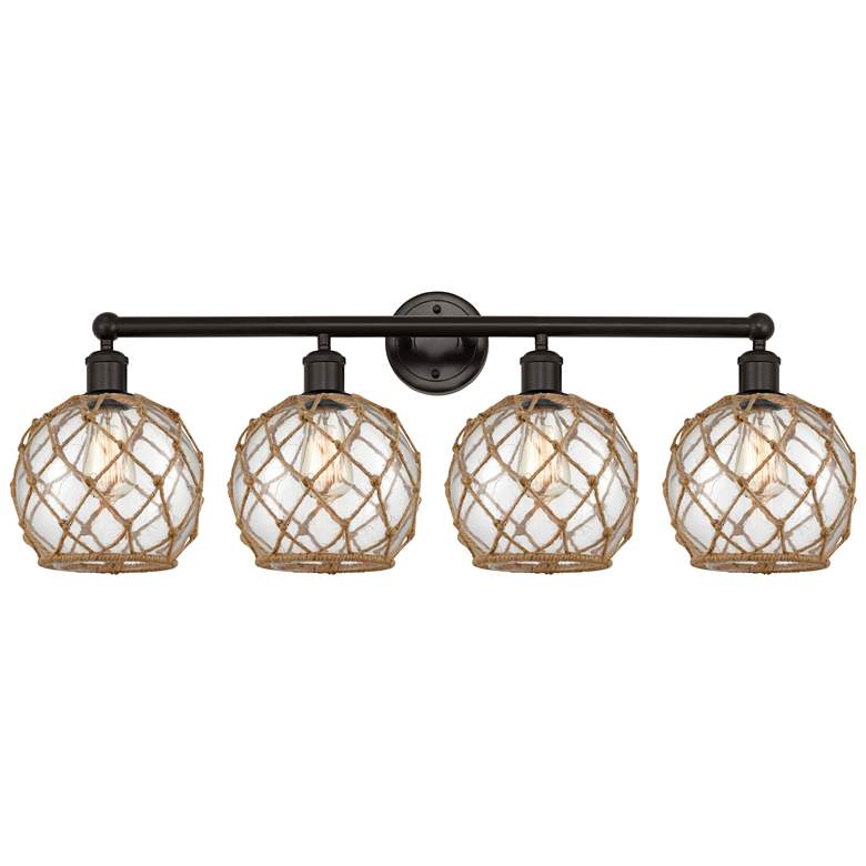 Image 1 Edison Farmhouse 35"W 4 Light Oiled Bronze Vanity w/ Clear Brown Shade