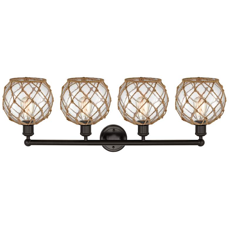 Image 2 Edison Farmhouse 35"W 4 Light Oiled Bronze Vanity w/ Clear Brown Shade more views