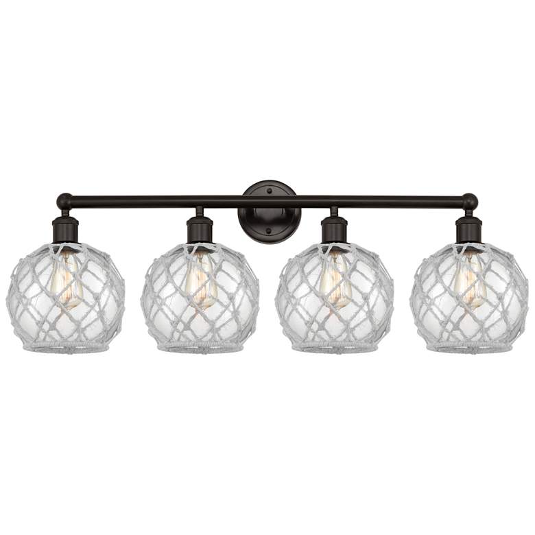 Image 1 Edison Farmhouse 35"W 4 Light Oiled Bronze Vanity w/ Clear White Shade