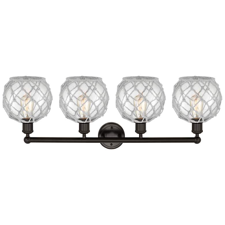 Image 2 Edison Farmhouse 35"W 4 Light Oiled Bronze Vanity w/ Clear White Shade more views