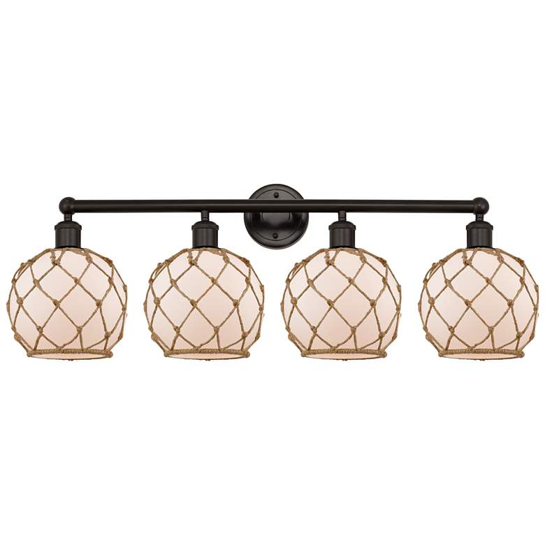 Image 1 Edison Farmhouse 35"W 4 Light Oiled Bronze Vanity w/ White Brown Shade