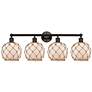1_Edison Farmhouse 35"W 4 Light Oiled Bronze Vanity w/ White Brown Shade