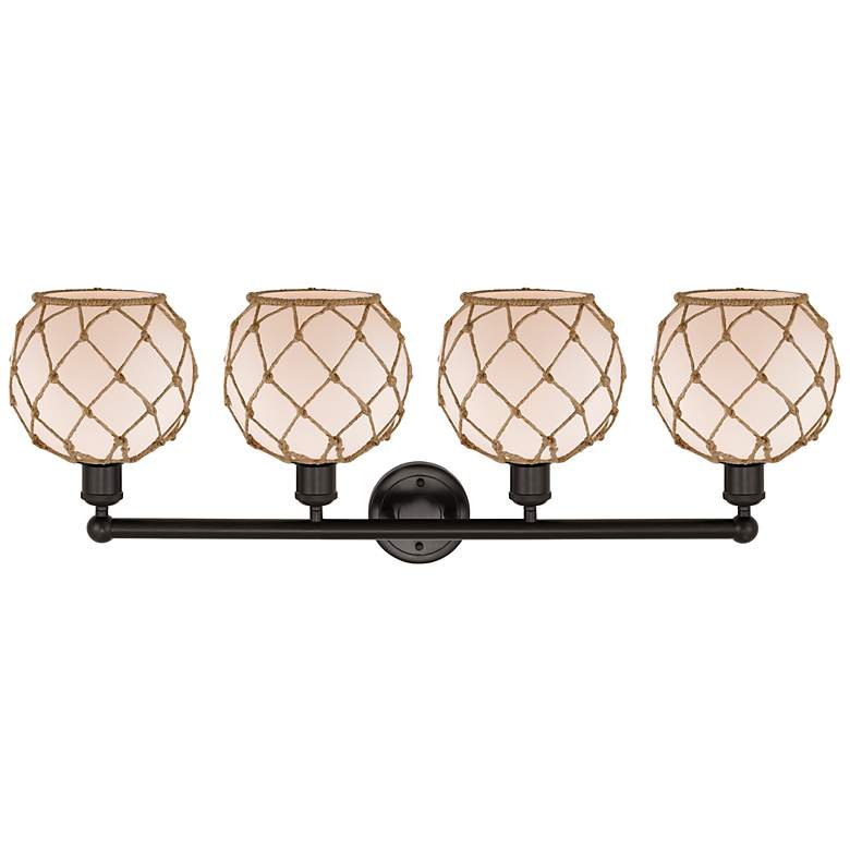 Image 2 Edison Farmhouse 35"W 4 Light Oiled Bronze Vanity w/ White Brown Shade more views