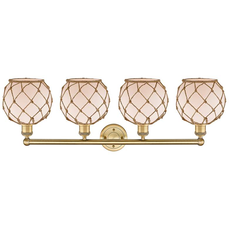 Image 2 Edison Farmhouse 35"W 4-Lt Brushed Brass Vanity w/ White Brown Shade more views
