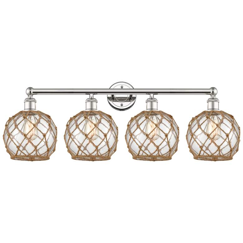 Image 1 Edison Farmhouse 35"W 4-Lt Polished Nickel Vanity w/ Clear Brown Shade