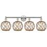 1_Edison Farmhouse 35"W 4-Lt Polished Nickel Vanity w/ Clear Brown Shade