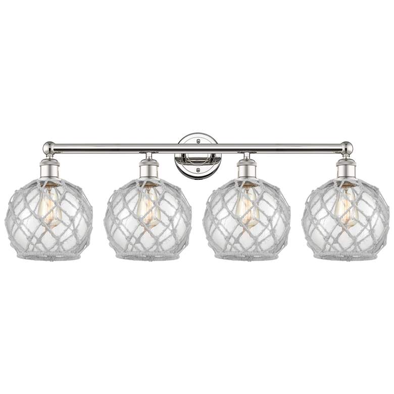 Image 1 Edison Farmhouse 35"W 4-Lt Polished Nickel Vanity w/ Clear White Shade
