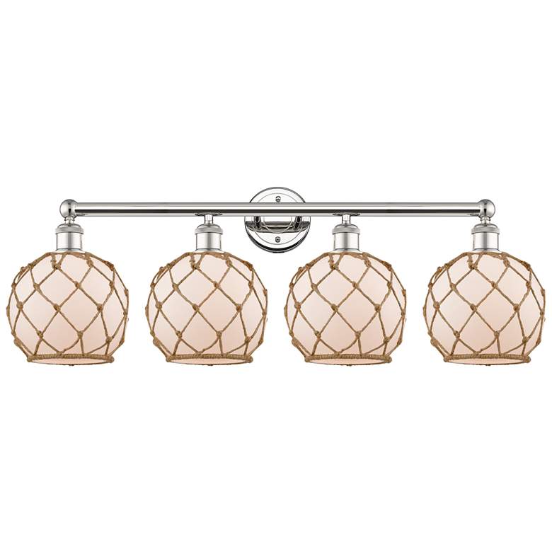 Image 1 Edison Farmhouse 35"W 4-Lt Polished Nickel Vanity w/ White Brown Shade