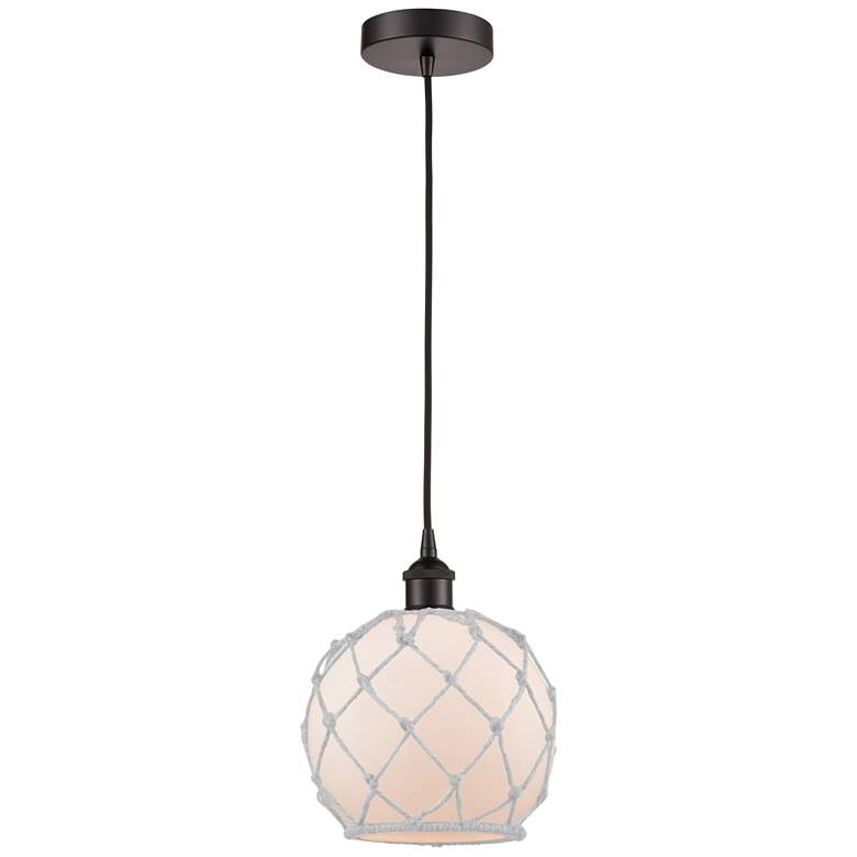 Image 1 Edison Farmhouse 8" Bronze Corded Mini Pendant w/ White Rope Shade