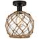 Edison Farmhouse 8" Bronze Semi Flush w/ Clear & Brown Rope Shade