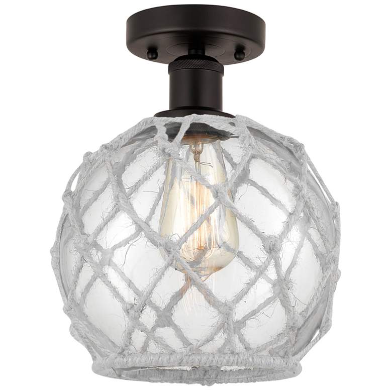 Image 1 Edison Farmhouse 8" Bronze Semi Flush w/ Clear & White Rope Shade