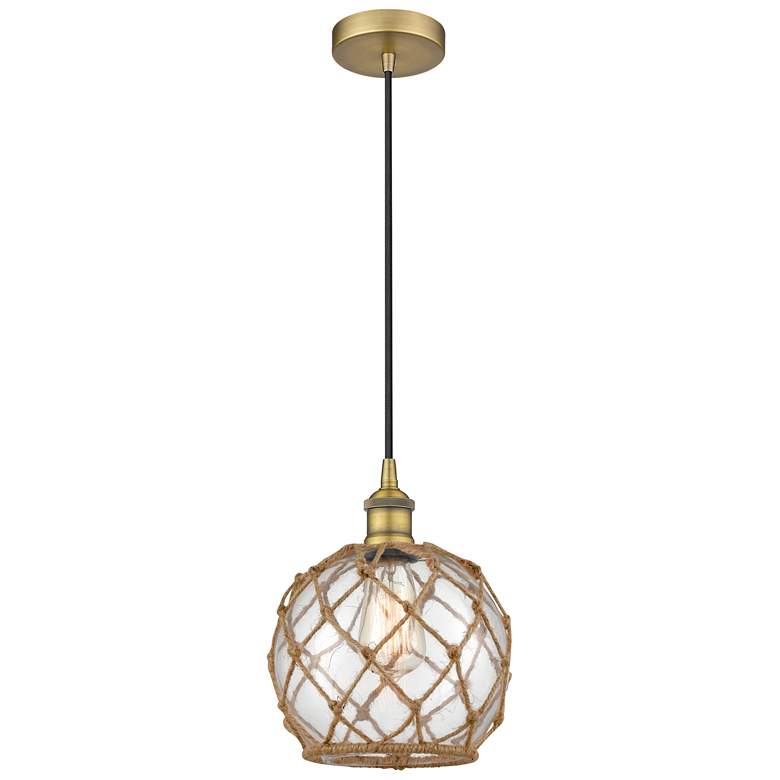 Image 1 Edison Farmhouse 8" Brushed Brass Corded Pendant w/ Clear & Brown