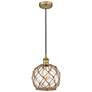 Edison Farmhouse 8" Brushed Brass Corded Pendant w/ Clear &#38; Brown 
