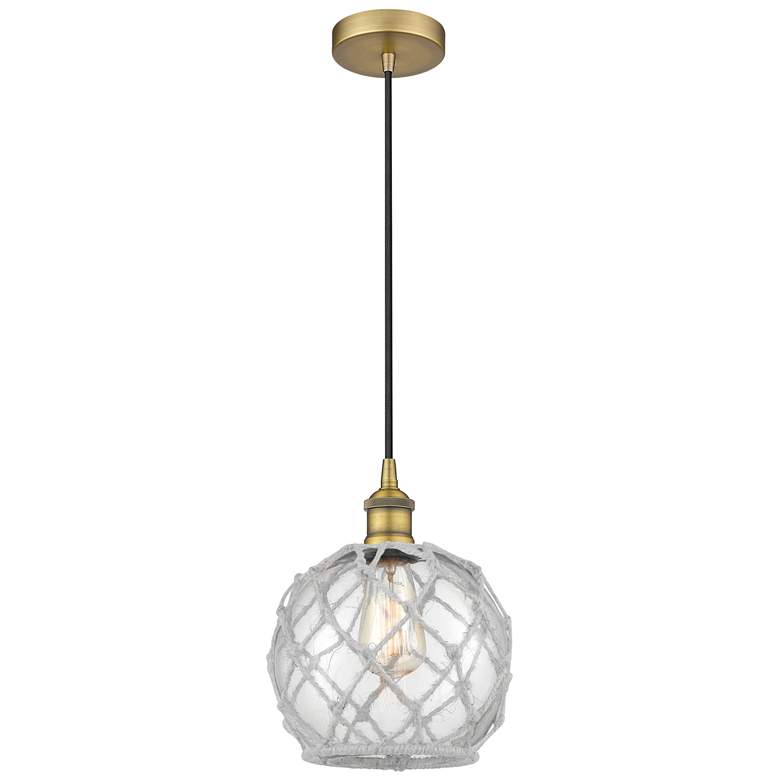 Image 1 Edison Farmhouse 8" Brushed Brass Corded Pendant w/ Clear & White
