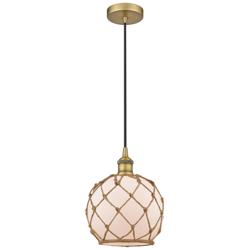 Edison Farmhouse 8" Brushed Brass Corded  Pendant w/ White & Brown
