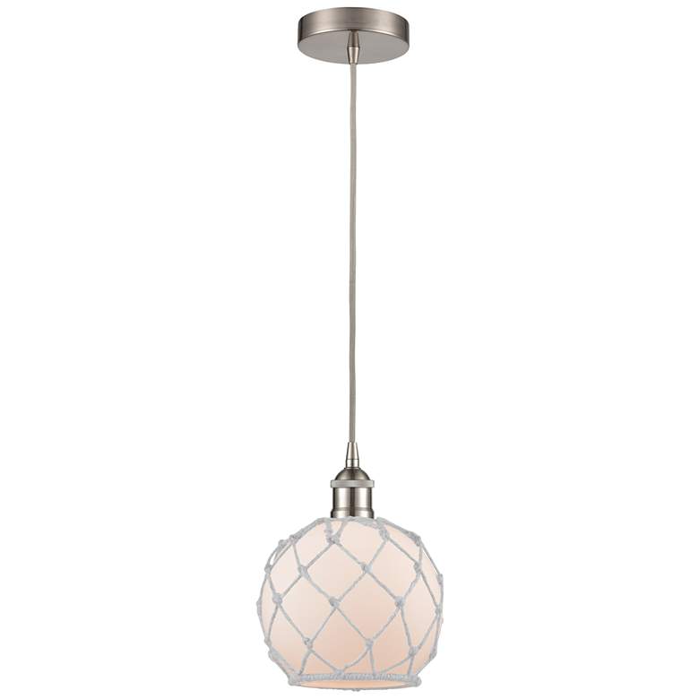 Image 1 Edison Farmhouse 8" Brushed Nickel Corded Mini Pendant w/ White Rope S