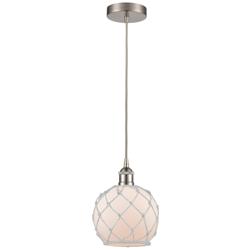 Edison Farmhouse 8" Brushed Nickel Corded Mini Pendant w/ White Rope S