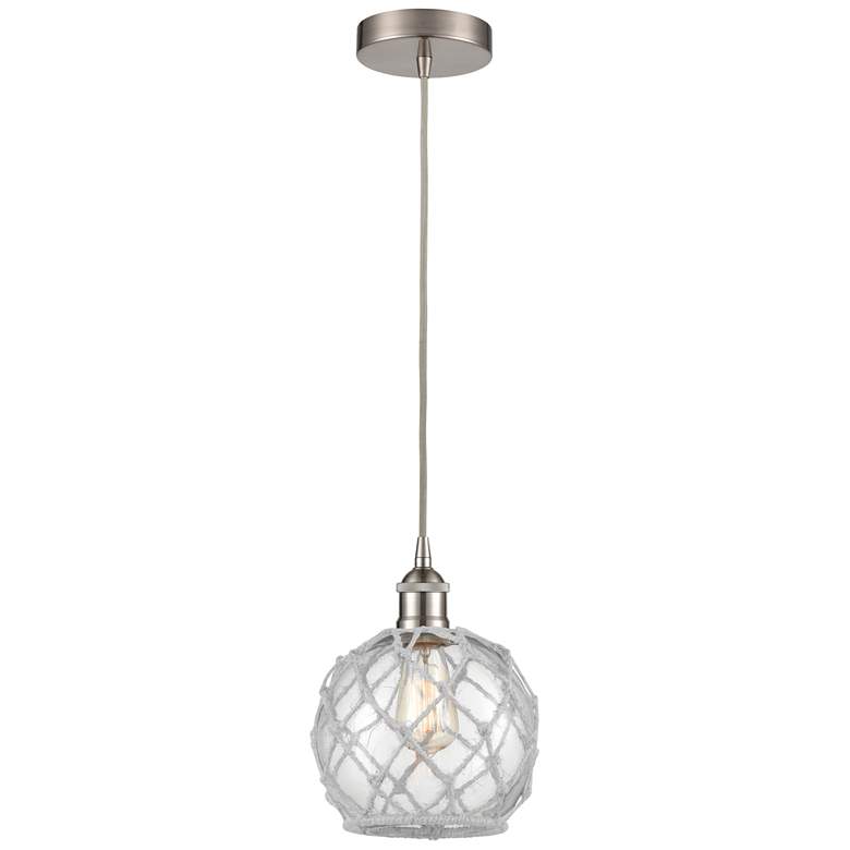Image 1 Edison Farmhouse 8" Brushed Nickel Corded Pendant w/ Clear & White