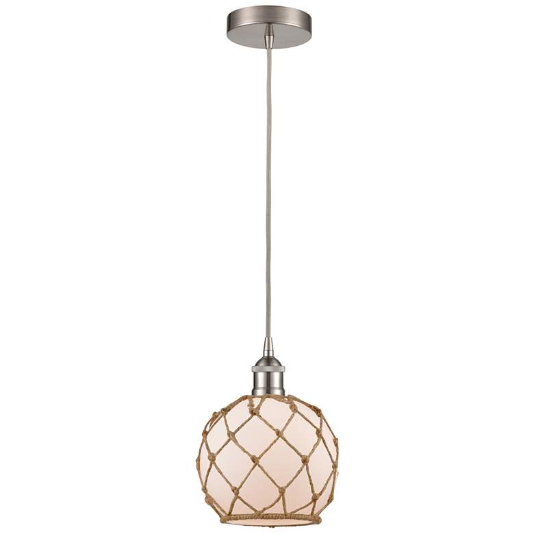Image 1 Edison Farmhouse 8" Brushed Nickel Corded Pendant w/ White & Brown