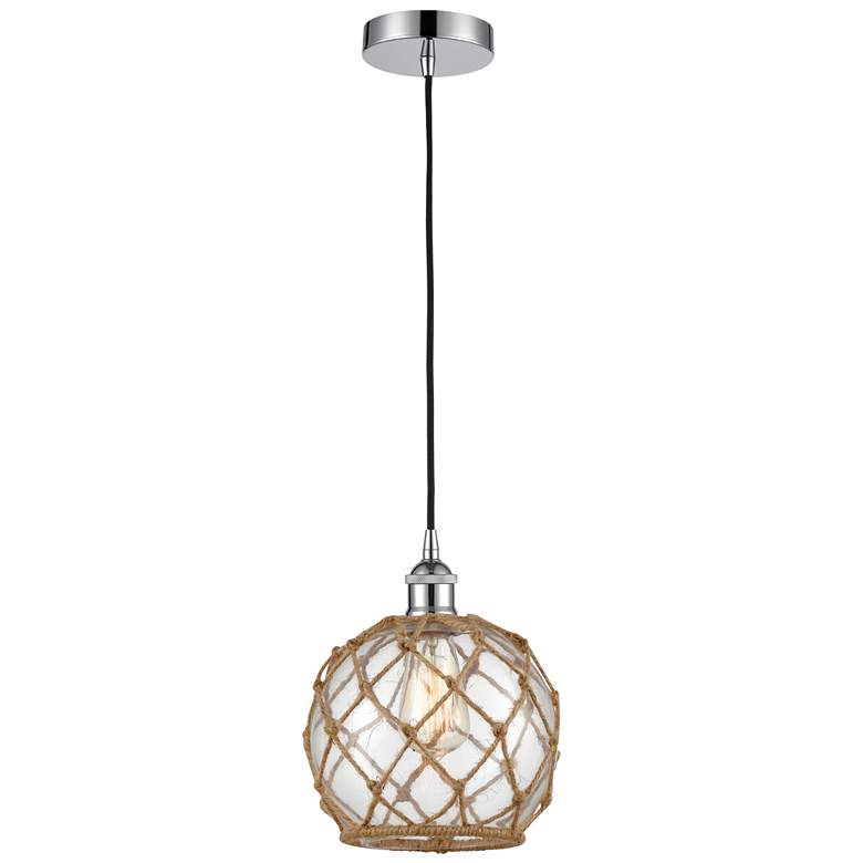 Image 1 Edison Farmhouse 8" Chrome Corded Mini Pendant w/ Clear & Brown Ro