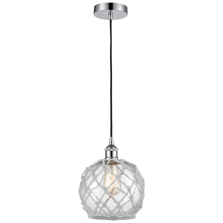 Image 1 Edison Farmhouse 8" Chrome Corded Mini Pendant w/ Clear & White Ro