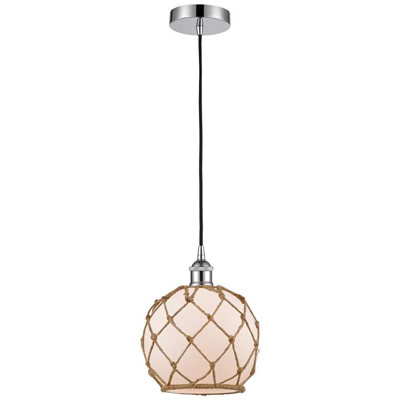 Image 1 Edison Farmhouse 8" Chrome Corded Mini Pendant w/ White & Brown Ro