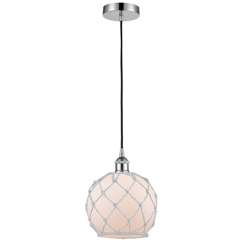 Image 1 Edison Farmhouse 8" Chrome Corded Mini Pendant w/ White Rope Shade
