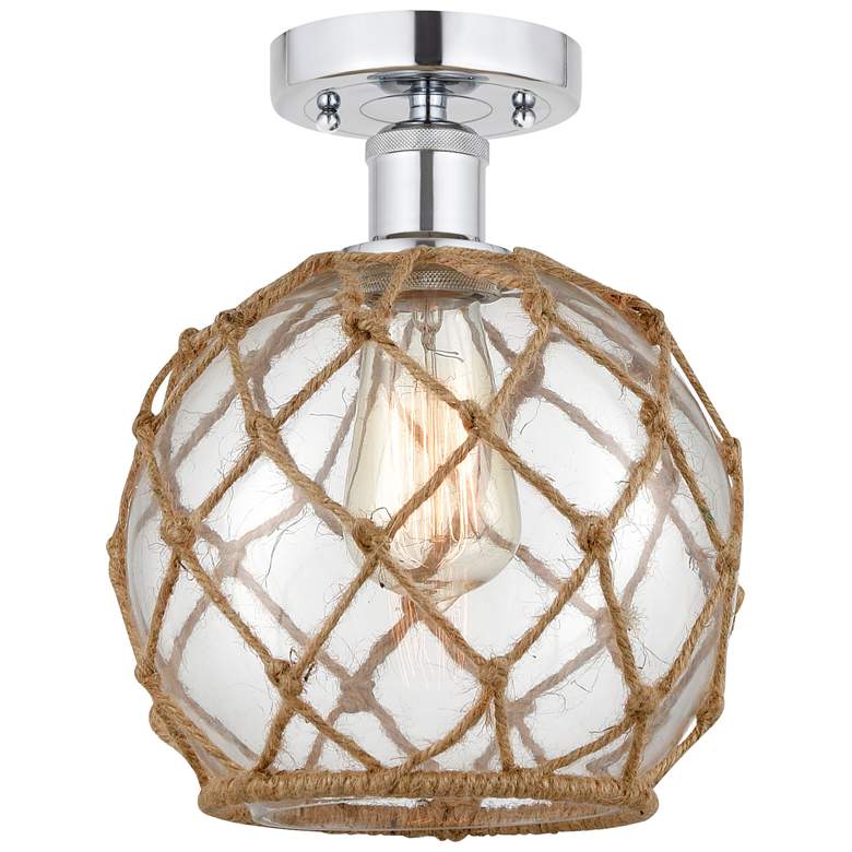Image 1 Edison Farmhouse 8" Chrome Semi Flush w/ Clear & Brown Rope Shade