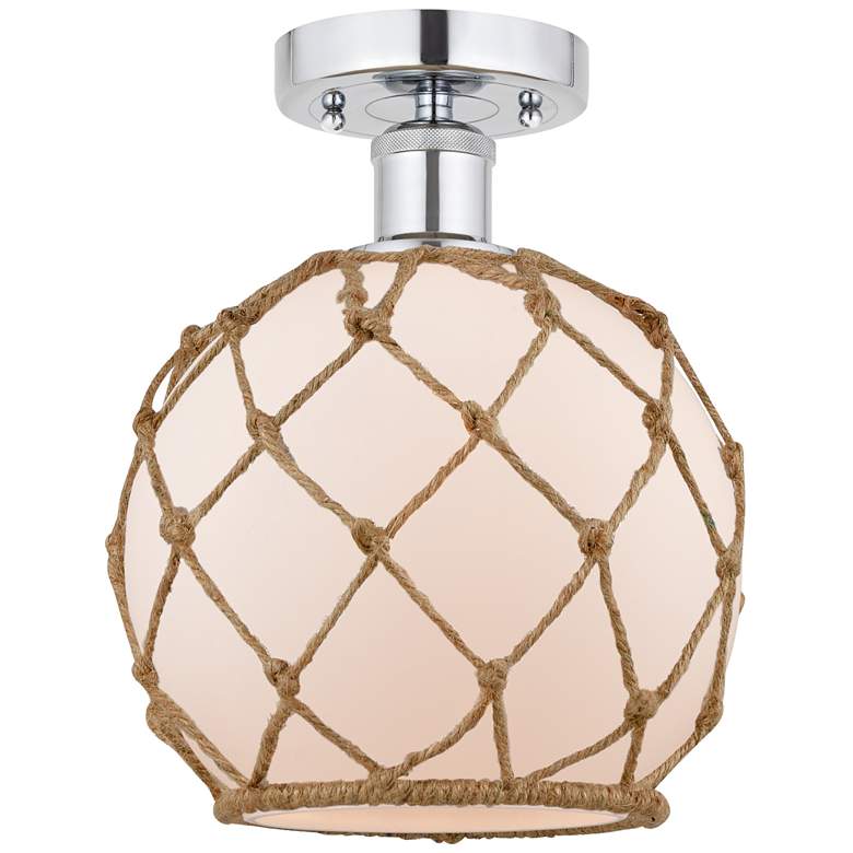 Image 1 Edison Farmhouse 8" Chrome Semi Flush w/ White & Brown Rope Shade