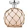 Edison Farmhouse 8" Chrome Semi Flush w/ White & Brown Rope Shade
