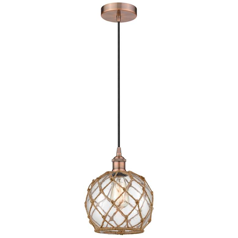 Image 1 Edison Farmhouse 8" Copper Corded Mini Pendant w/ Clear & Brown Ro