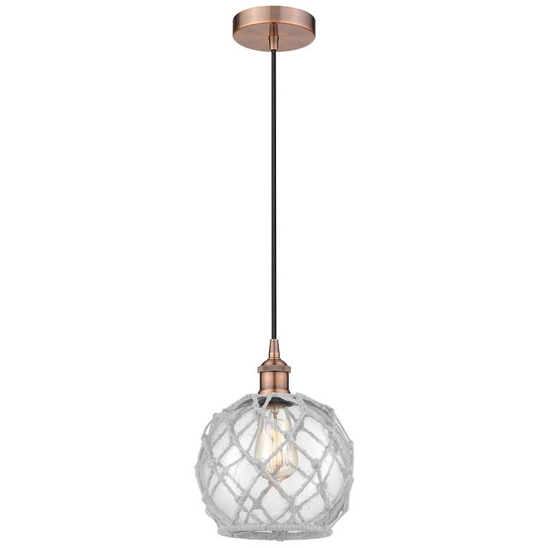 Image 1 Edison Farmhouse 8" Copper Corded Mini Pendant w/ Clear & White Ro