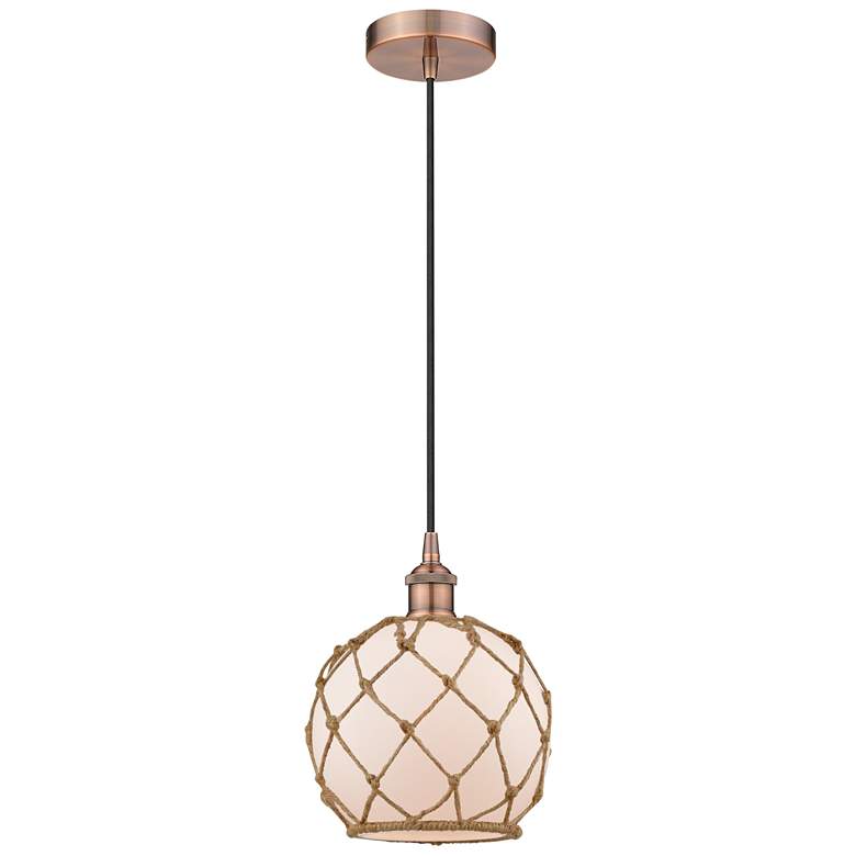 Image 1 Edison Farmhouse 8" Copper Corded Mini Pendant w/ White & Brown Ro