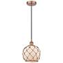 Edison Farmhouse 8" Copper Corded Mini Pendant w/ White & Brown Ro